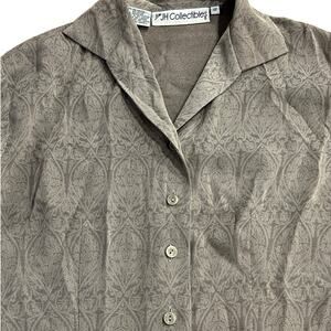 VTG JH Collectibles Womens 4P Beige Ogee Jacquard Long Sleeve Button Front Shirt